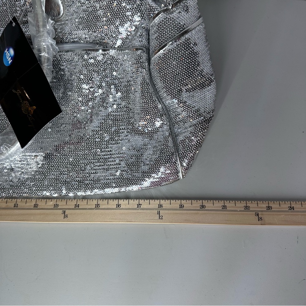 Joan Boyce Silver Sequin Weekender Travel Bag Glam Overnight NWT - Picture 14 of 16